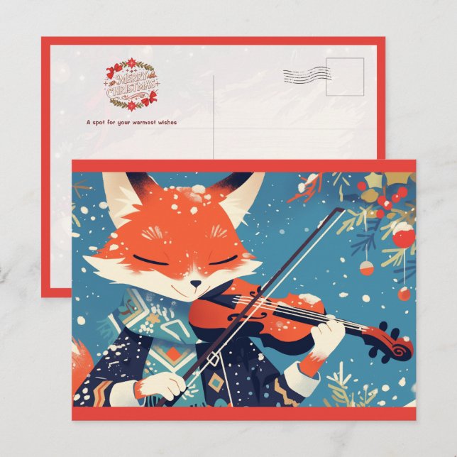 Cartão Postal Rapariga Raposa Tocando Violino (Frente/Verso)
