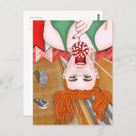 Cartão Postal Rapariga ruiva no estádio. Menina travessa