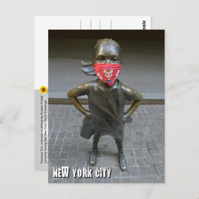 Cartão Postal Rapariga sem rosto com máscara bordada, NYC - V ca (Frente/Verso)