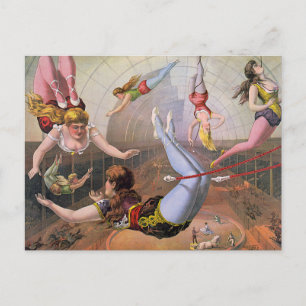 Cartão Postal Rapariga Trapeze Artistas Vintage Ilustração