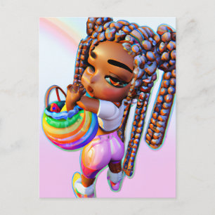 Cartão Postal Raparigas de Melanina Mágica Caçadora Negra de Ovo