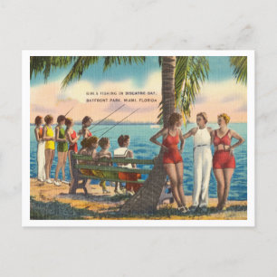 Cartão Postal Raparigas Vintage em maiôs pescando Miami Flórida