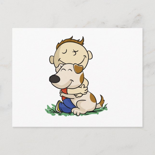 Cartão Postal Rapaz adoravelmente abraçando seu cachorro| escolh (Frente)