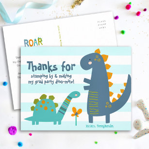 Cartão Postal Rapaz Graduação Dinossauros Azuis Kawaii Obrigado
