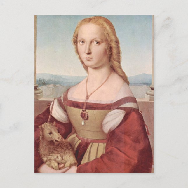 Cartão Postal Raphael Dama e o Unicórnio Arte Fina Clássica (Frente)
