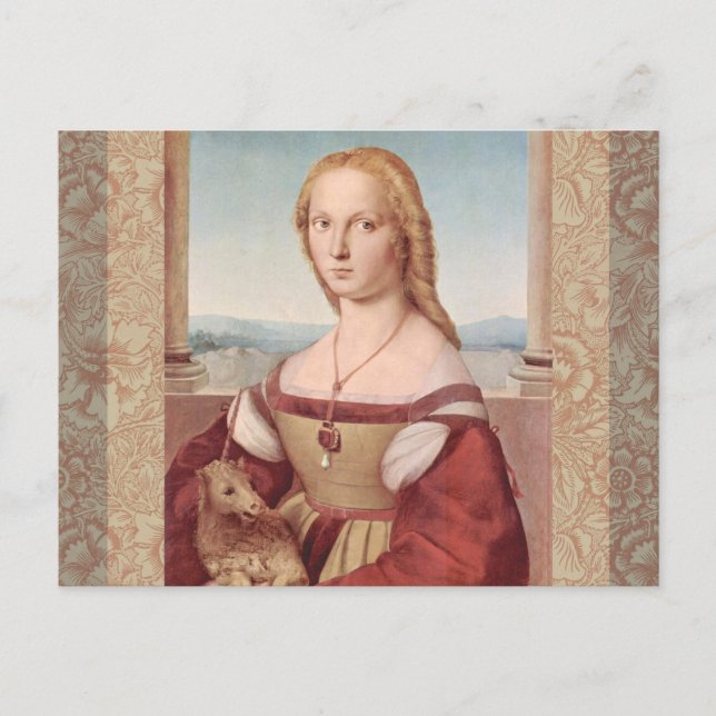 Cartão Postal Raphael Dama e o Unicórnio Arte Fina Clássica (Frente)