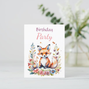Cartão Postal Raposa Bebê em Flores Festa de Aniversário de Meni