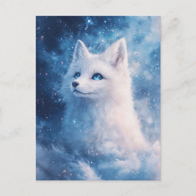 Cartão Postal Raposa Branca Celestial em Nebulosa Estelar (Frente)