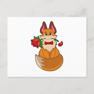 Cartão Postal Raposa com Flor de Rosa