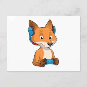 Cartão Postal Raposa como jogador com controle de videogame