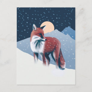 Cartão Postal Raposa-De-Corte Na Ilustração Da Neve De inverno