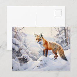 Cartão Postal Raposa de inverno na floresta