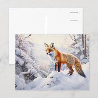 Cartão Postal Raposa de inverno na floresta