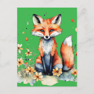 Cartão Postal Raposa floral branca