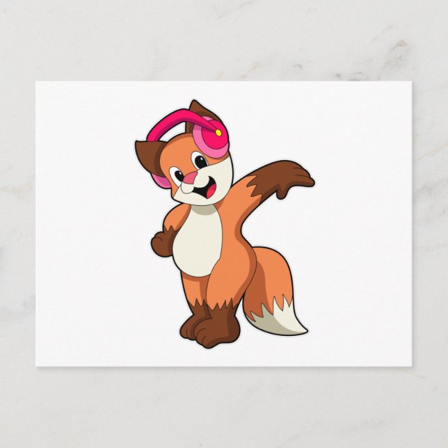 Cartão Postal Raposa na música com fone de ouvido (Frente)