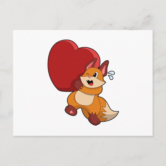 Cartão Postal Raposa no Amor com Coração (Frente)