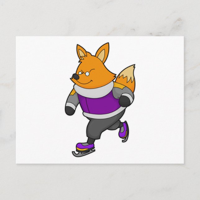 Cartão Postal Raposa no gelo de patins e óculos (Frente)