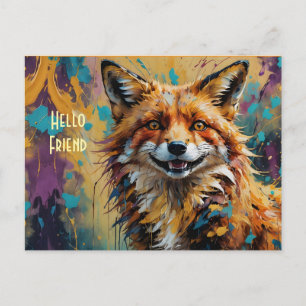 Cartão Postal Raposa Sorridente Feliz - Olá Amigo respingo de ti