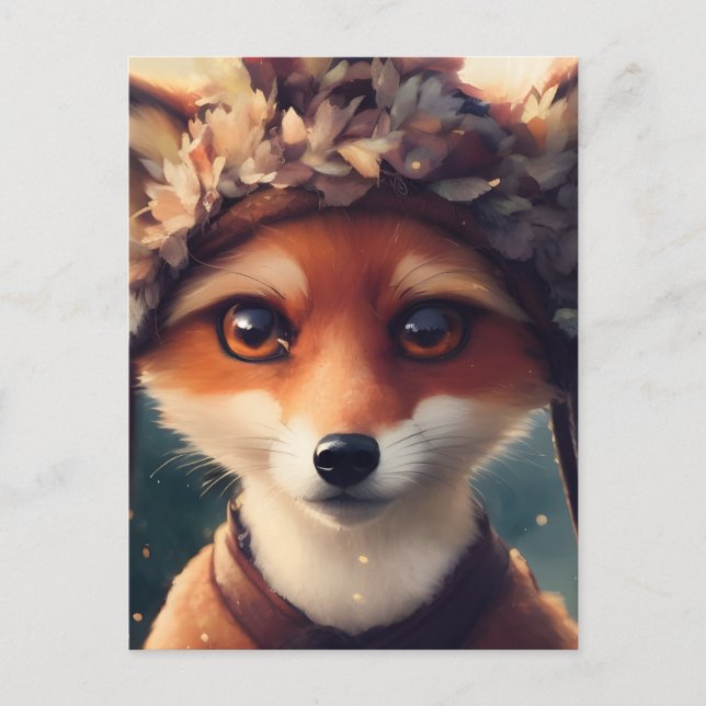 Cartão Postal Raposa Vermelha Adorável em Roupas de inverno (Frente)