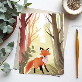 Cartão Postal Raposa Vermelha | Aquarela de Animal Florestal