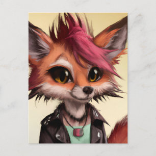 Cartão Postal Raposa Vermelha em uma Jaqueta de Couro Punk Anima
