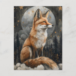 Cartão Postal Raposa Vermelha Regal Whimsical em Luar Místico