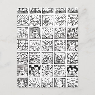 Cartão Postal Raposas de Desenho Animado Rostos Quadrados Desenh