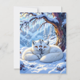Cartão Postal Raposas de Inverno em um Dia de Inverno Nevado F