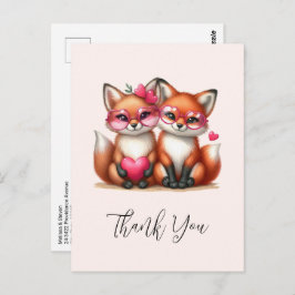 Cartão Postal Raposas Laranja e Bonitas Apaixonadas Obrigado