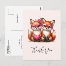 Cartão Postal Raposas Laranjas Fofas Apaixonadas Obrigado