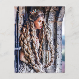 Cartão Postal Rapunzel com seu cabelo longo na torre