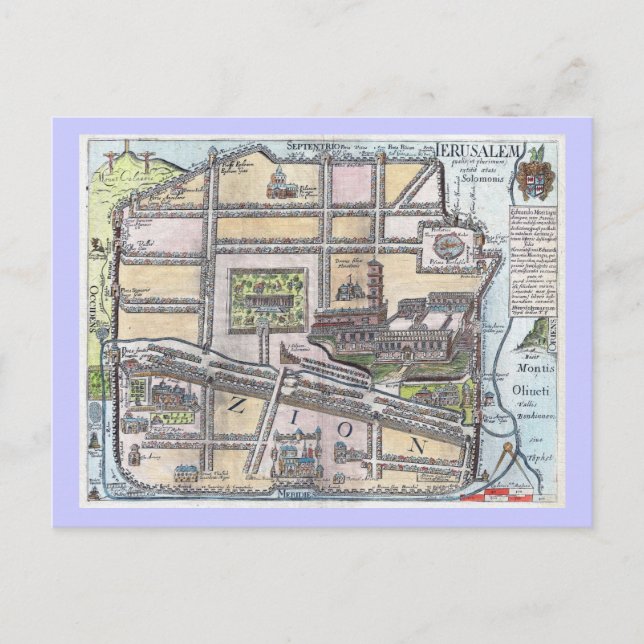 Cartão Postal Raros mapas antigos restaurados de Jerusalém (Frente)