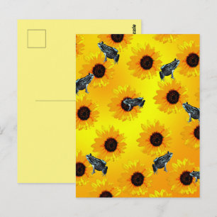 Cartão Postal "Rãs e Girassóis: Um Padrão Divertido da Natureza"