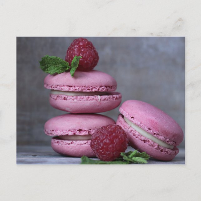 Cartão Postal Raspberry Macarons Pink French Pastry Postcard (Frente)