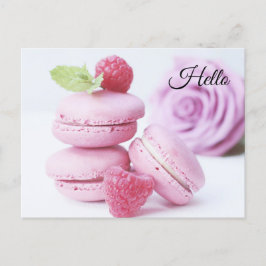 Cartão Postal Raspberry Macarons rosa Foto de pastelaria frances