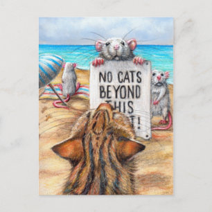Cartão Postal Rat Cat Beach 'No Cats' Sign Postcard