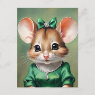 Cartão Postal Rato bonito com arte verde de vestir