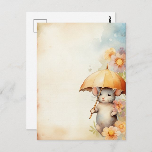 Cartão Postal Rato com fundo d'água do guarda-chuva amarelo (Frente/Verso)