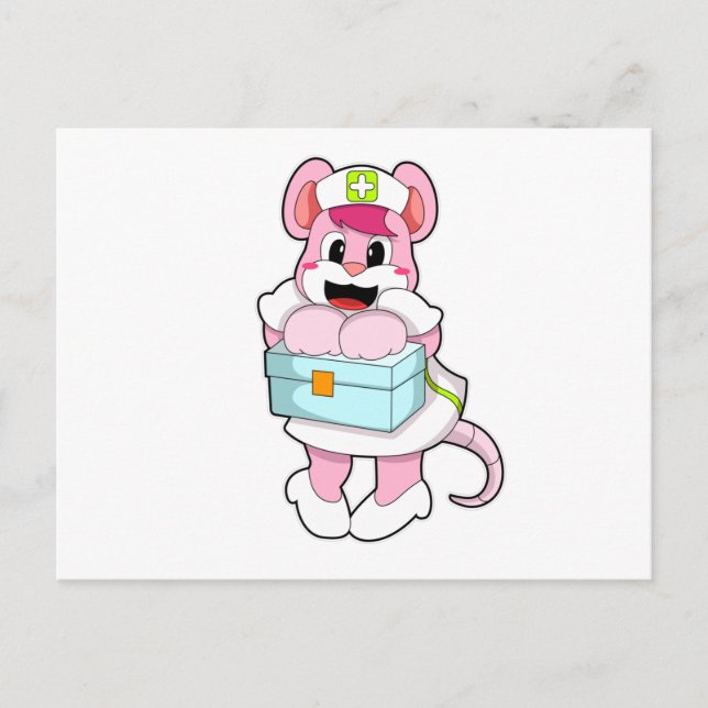 Cartão Postal Rato como enfermeiro com caixa (Frente)