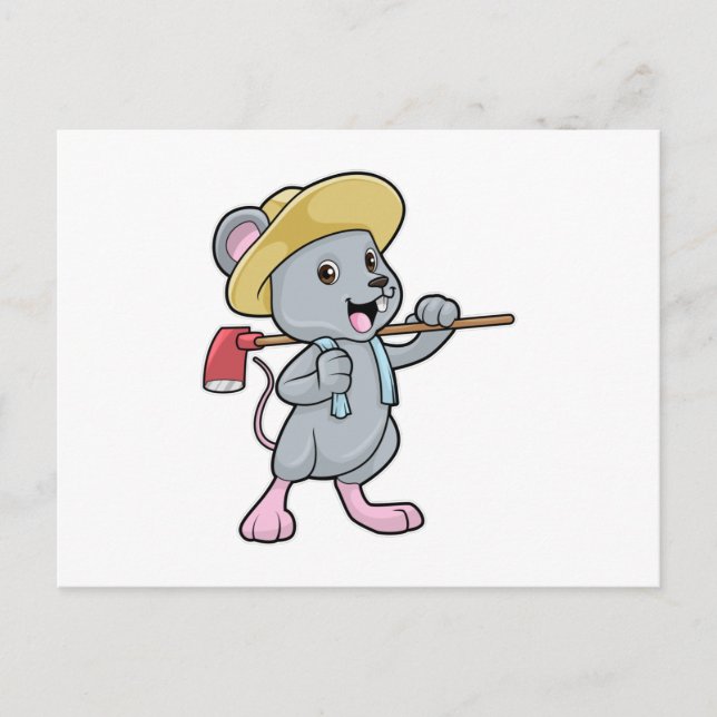 Cartão Postal Rato como Fazendeiro com Machado e Chapéu (Frente)