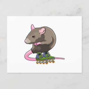 Cartão Postal Rato como patinador inline com patins inline