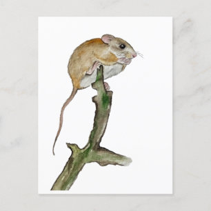 Cartão Postal Rato de aquarela realista em uma árvore