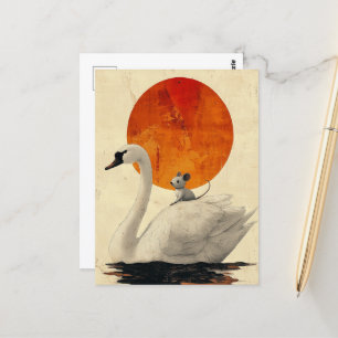 Cartão Postal Rato de Cinza Adorável Pega uma Corrida em um Cisn