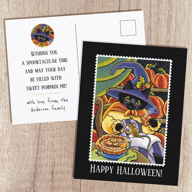 Cartão Postal Rato de Gato Preto de Bruxa do Halloween (Criador carregado)