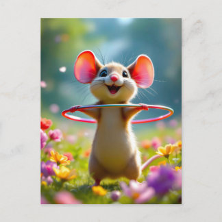 Cartão Postal Rato divertido e fofo com bambolê, personalizado 