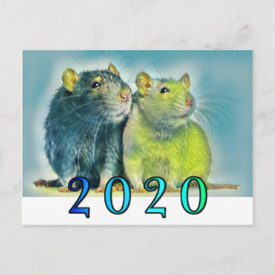 Cartão Postal Rato do Ano Novo Chinês 2020