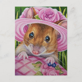 Cartão Postal Rato em Bonnet achado de Ovos Rosa, Arte de Aquare