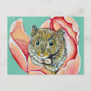 Cartão Postal Rato em uma pintura de Tulipa