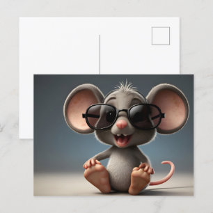 Cartão Postal Rato engraçado de óculos