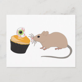 Cartão Postal Rato Fofo Comendo Cupcake de Olho de Halloween